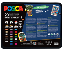 Posca - limitovaná edice - Sada POP COLOURS - akrylové popisovače POSCA - 20 ks v kovovém boxu