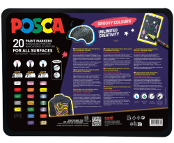 Posca - limitovaná edice - Sada GROOVY COLOURS - akrylové popisovače POSCA - 20 ks v kovovém boxu