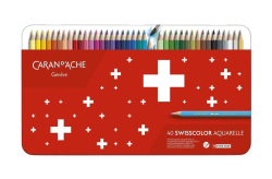 CARAN D'ACHE - Swisscolor - akvarelové pastelky  - sada 40 ks v plechové krabičce