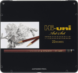 HI-UNI Art Set Mitsubishi pencils - sada grafitových tužek v plechové krabičce - 22 ks