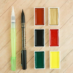 Kuretake GANSAI TAMBI  - akvarelové barvy - Irodori Kobako 6 Color Travel Set, Green